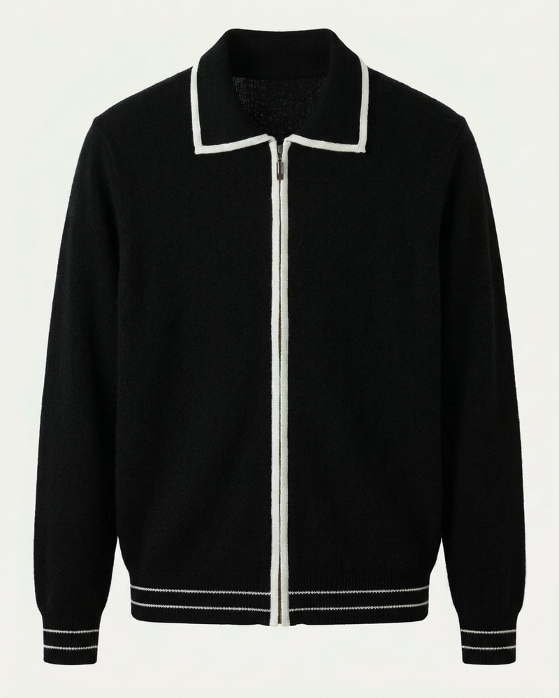 Valencia Wool Polo Cardigan - Black