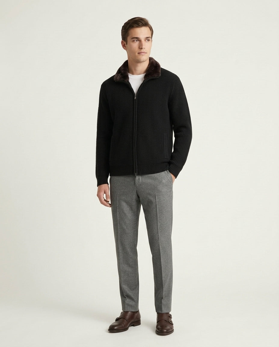 Prague Fur Collar Cardigan - Black