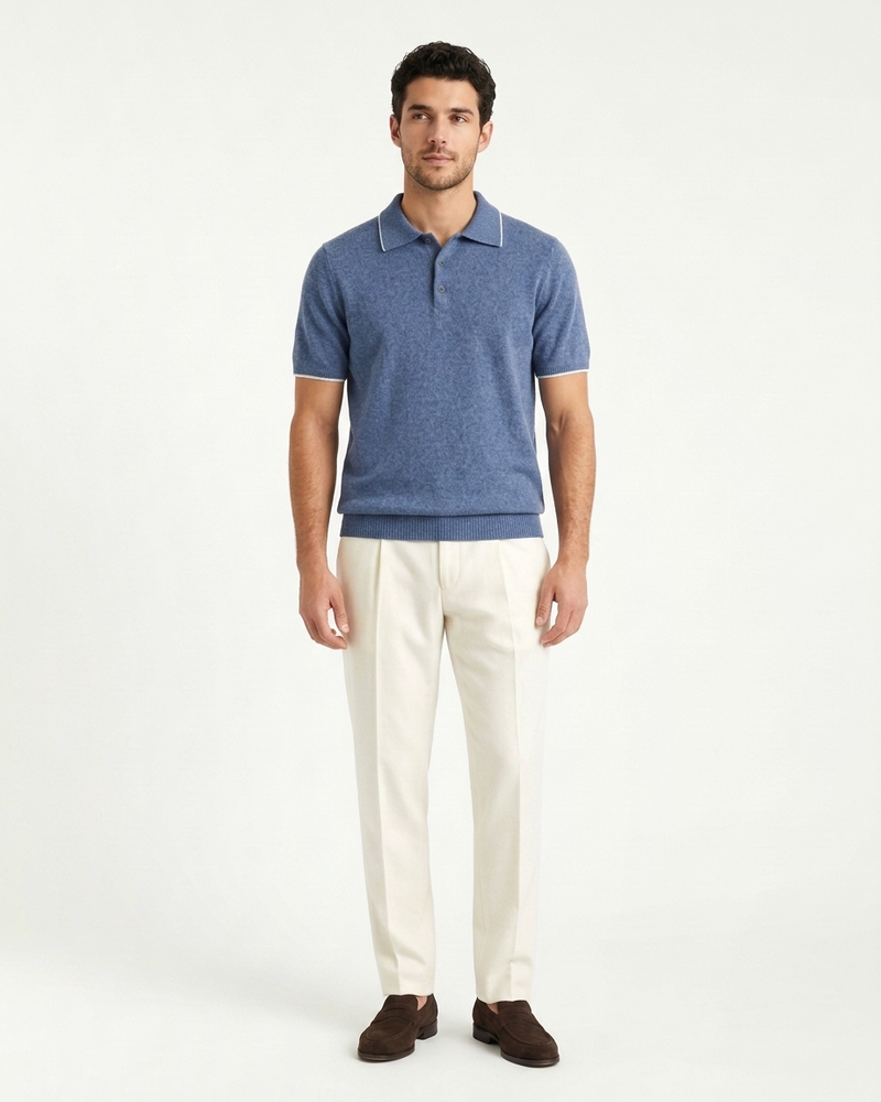 Florence Wool Knit Polo - Blue