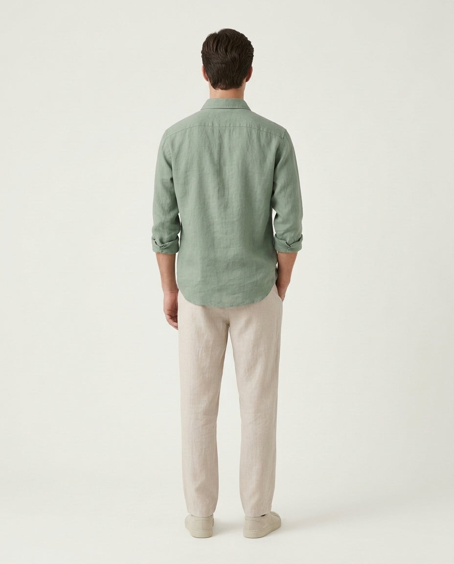 Naples Linen Set Long Sleeve Green/Beige
