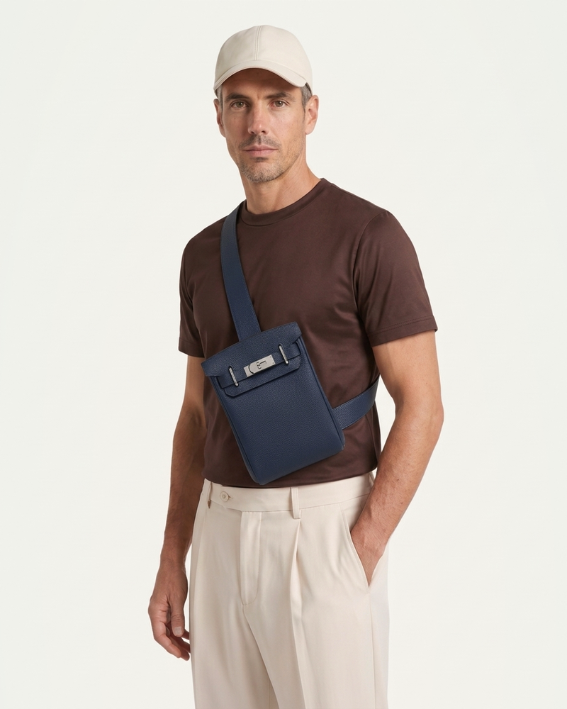 Madrid Leather Crossbody - Navy