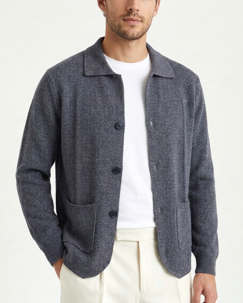 Naples Wool Button Overshirt - Grey