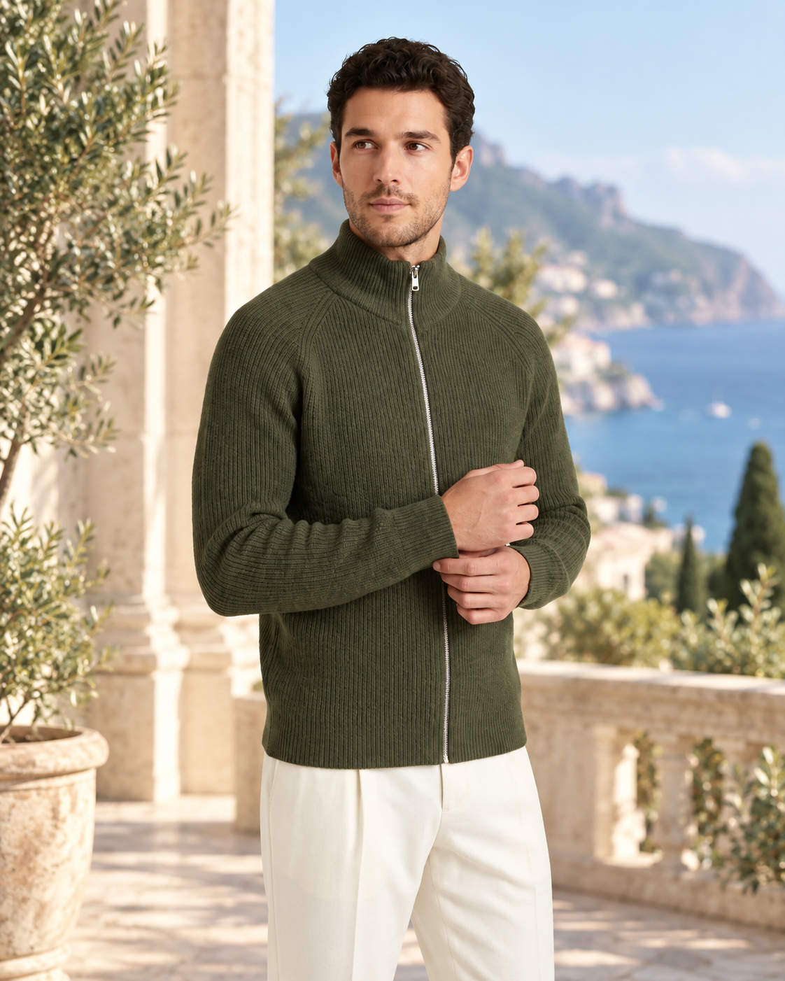 Amalfi Zipper Vest - Olive