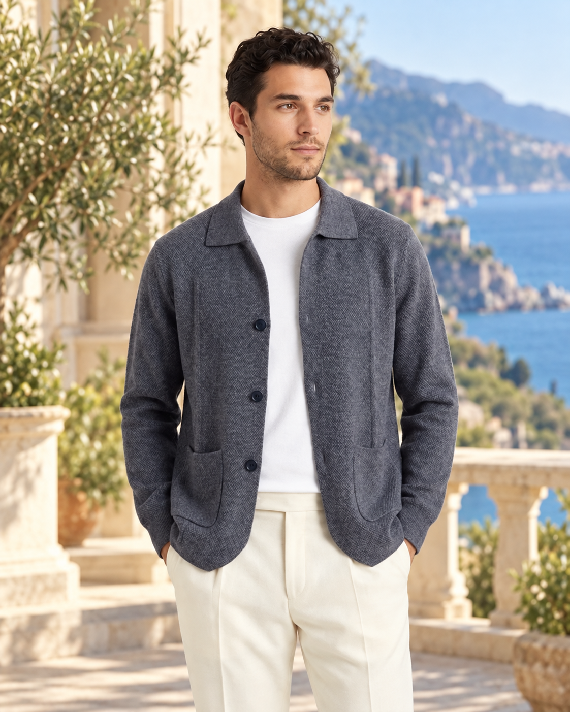 Naples Wool Button Overshirt - Grey