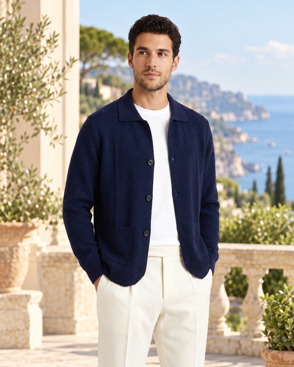 Naples Wool Button Overshirt - Navy Blue