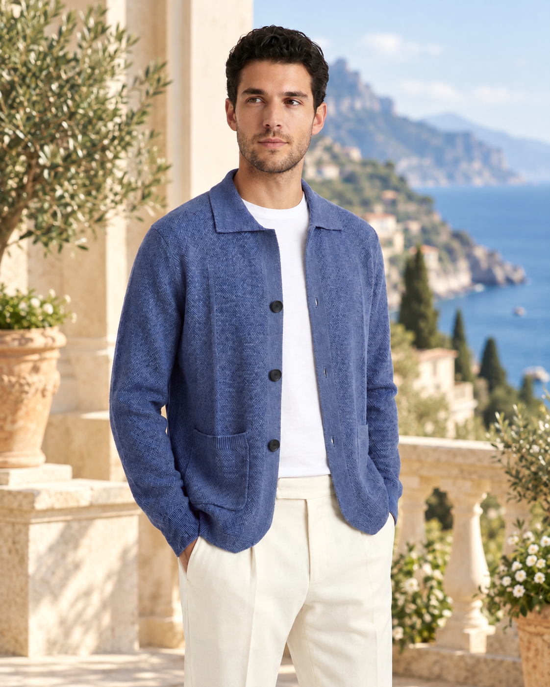 Naples Wool Button Overshirt - Sea Blue