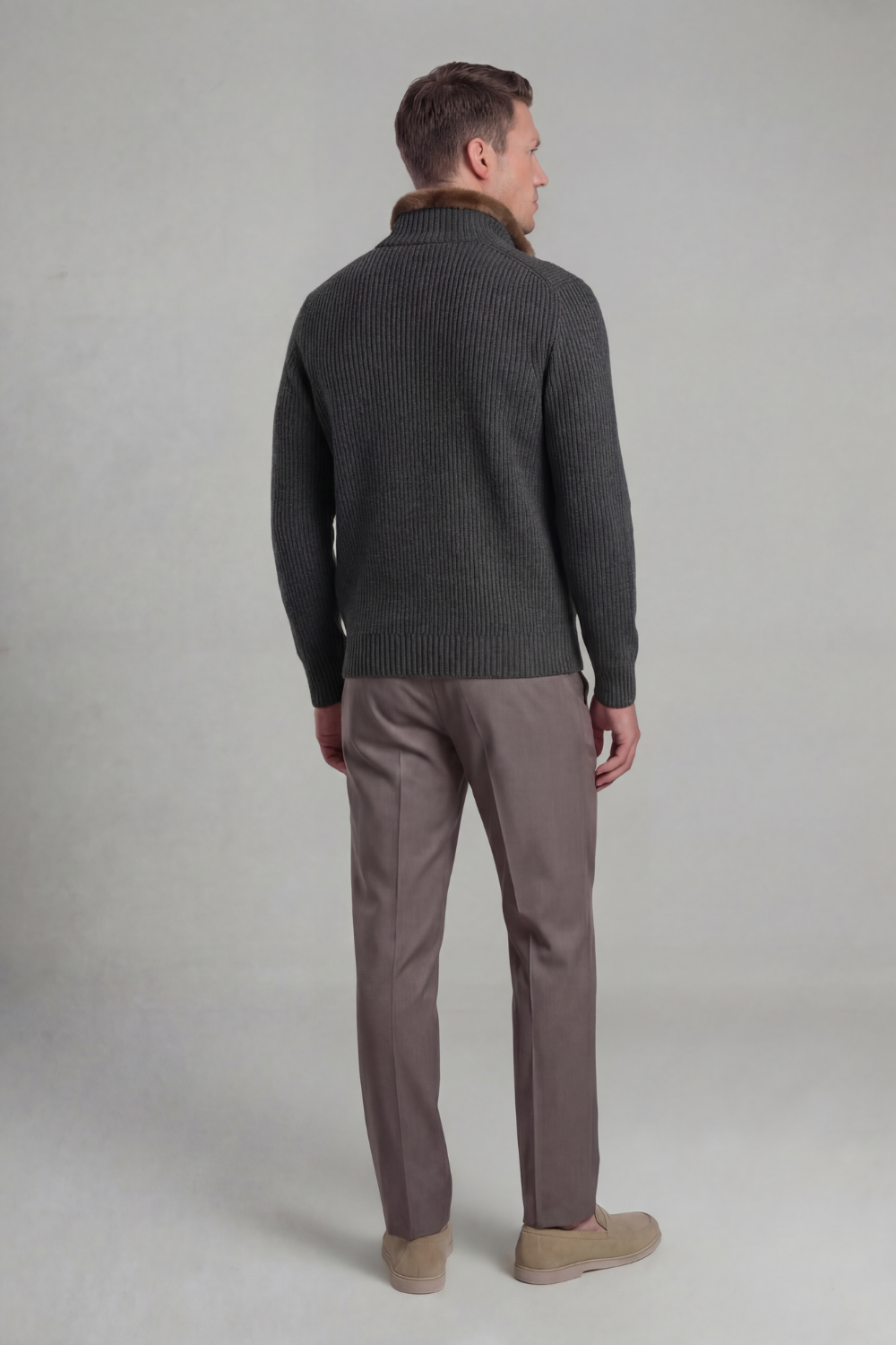 Prague Fur Collar Cardigan - Dark Grey