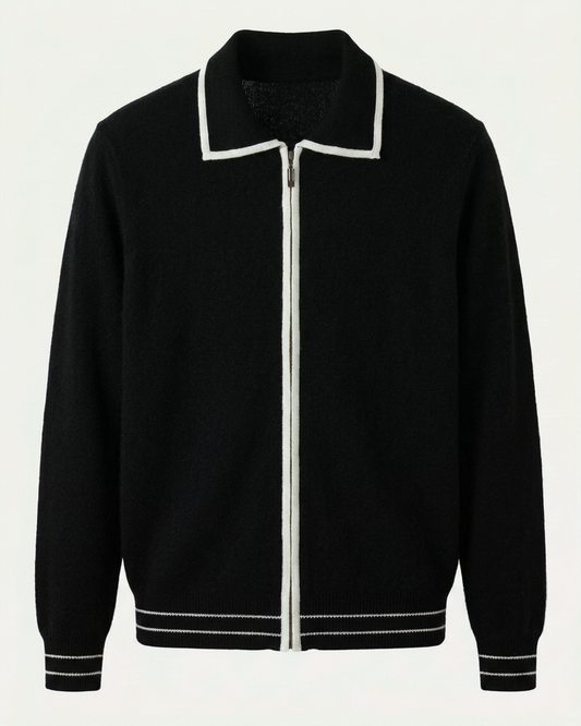 Valencia Wool Polo Cardigan - Black