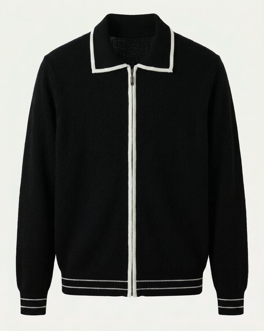 Valencia Wool Polo Cardigan - Black