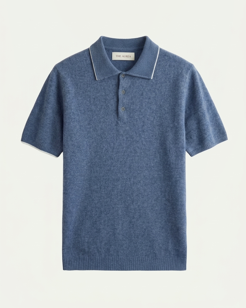 Florence Wool Knit Polo - Blue