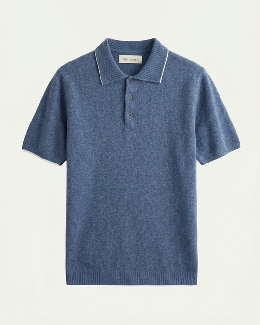 Florence Wool Knit Polo - Blue