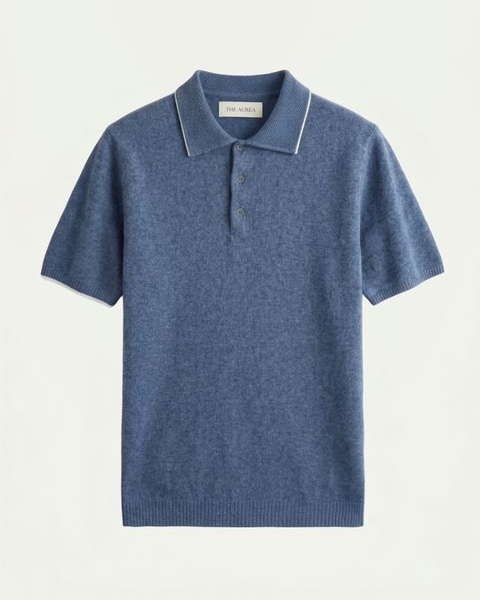 Florence Wool Knit Polo - Blue