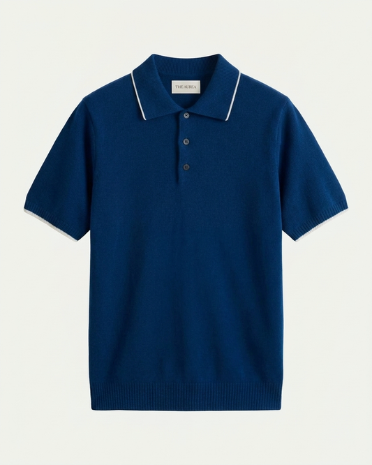Florence Wool Knit Polo - Dark Blue