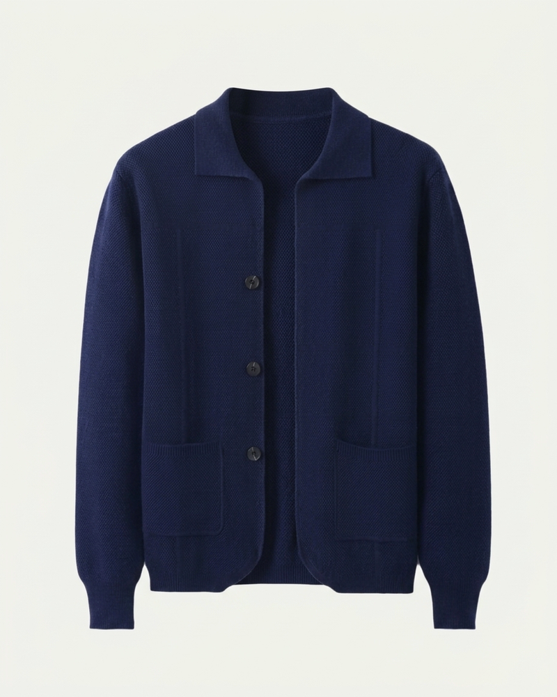 Naples Wool Button Overshirt - Navy Blue