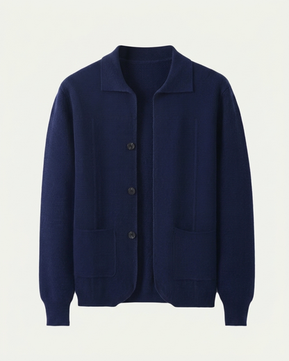 Naples Wool Button Overshirt - Navy Blue