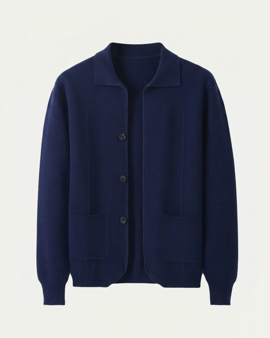 Naples Wool Button Overshirt - Navy Blue
