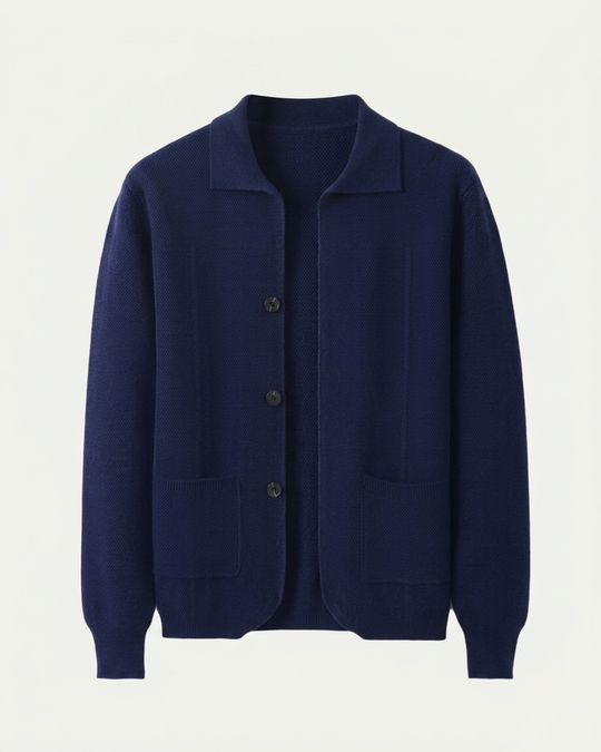 Naples Wool Button Overshirt - Navy Blue