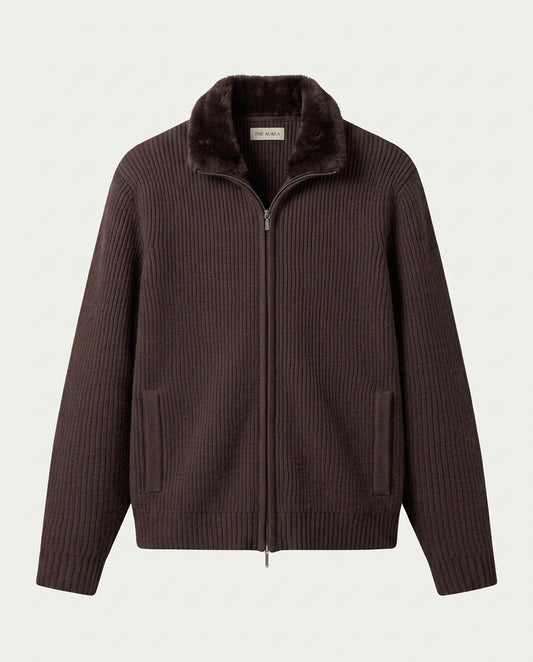 Prague Fur Collar Cardigan - Brown