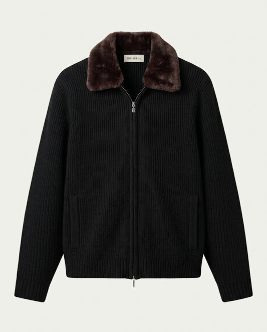 Prague Fur Collar Cardigan - Black