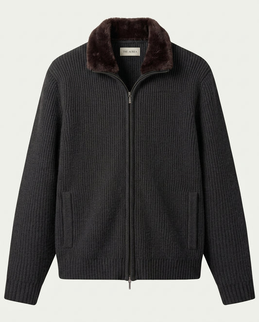 Prague Fur Collar Cardigan - Dark Grey
