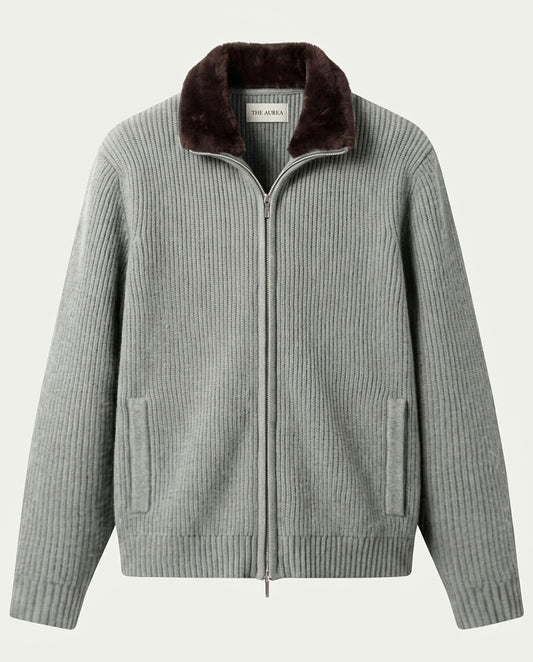 Prague Fur Collar Cardigan - Light Grey