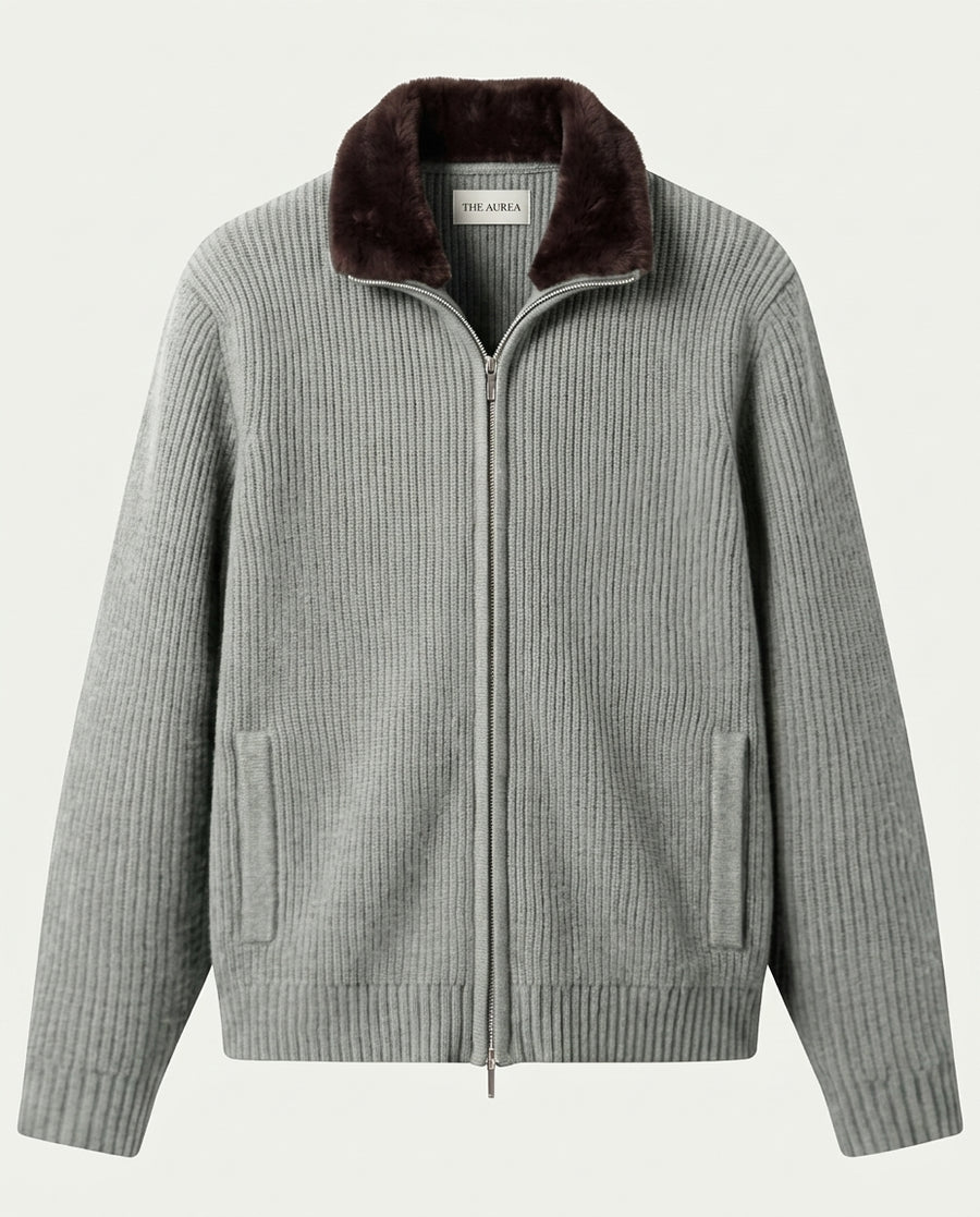 Prague Fur Collar Cardigan - Light Grey