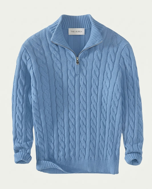 Vienna Zipped Sweater - Light Blue