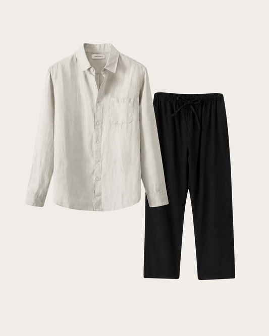 Naples Linen Set Long Sleeve Beige/Black