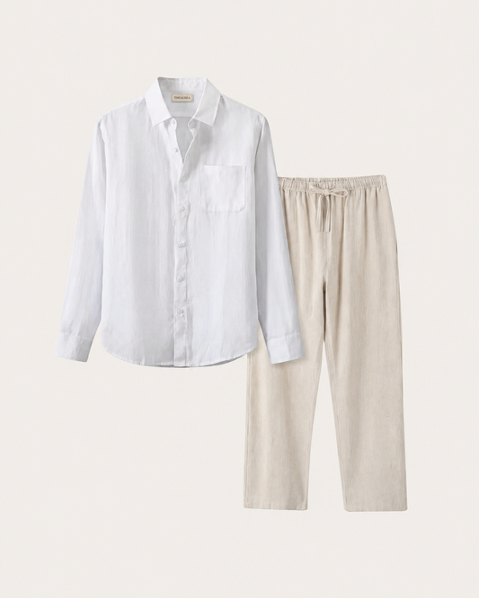 Naples Linen Set Long Sleeve White/Beige