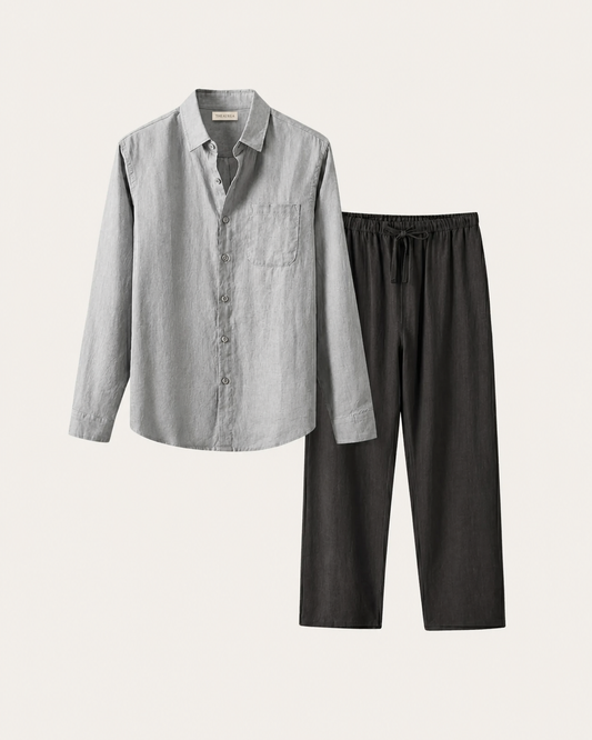 Naples Linen Set Long Sleeve Grey/Black