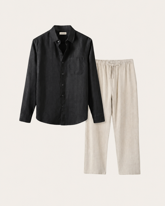 Naples Linen Set Long Sleeve Black/Beige