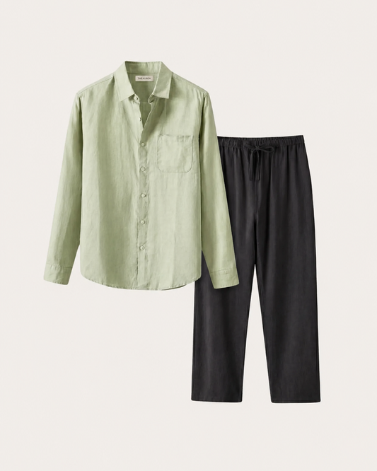 Naples Linen Set Long Sleeve Mint Green/Black