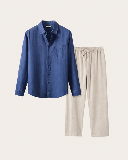 Naples Linen Set Long Sleeve Blue/Beige