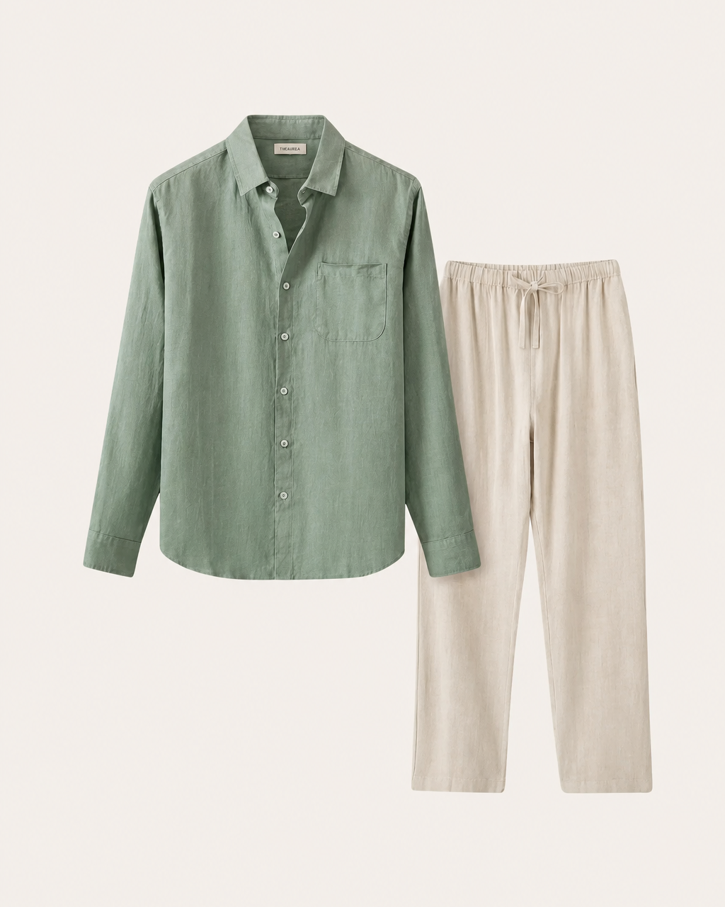 Naples Linen Set Long Sleeve Green/Beige