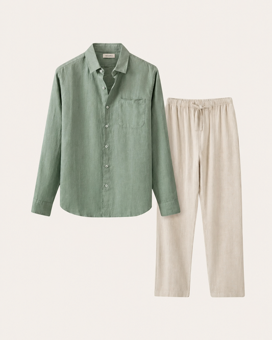 Naples Linen Set Long Sleeve Green/Beige