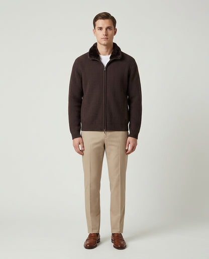 Prague Fur Collar Cardigan - Brown