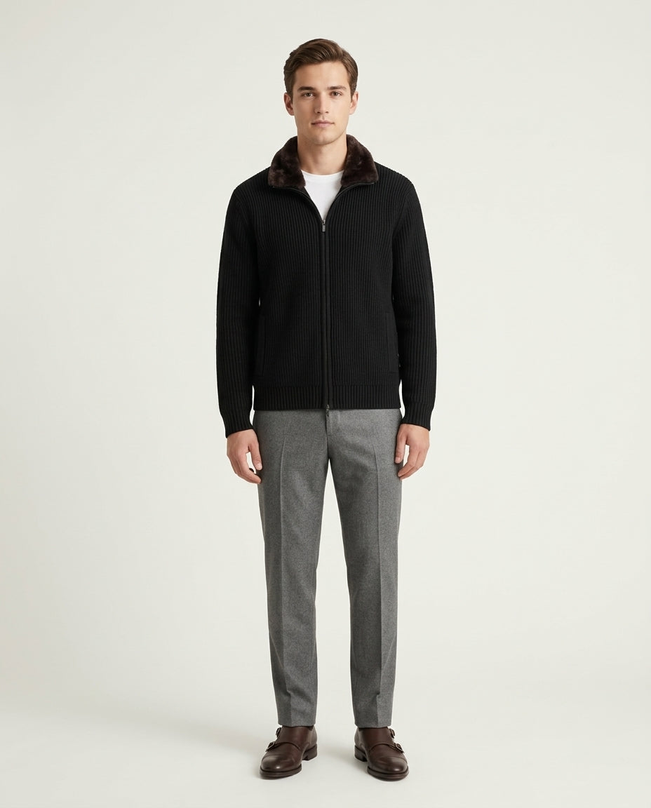 Prague Fur Collar Cardigan - Black
