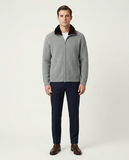 Prague Fur Collar Cardigan - Light Grey