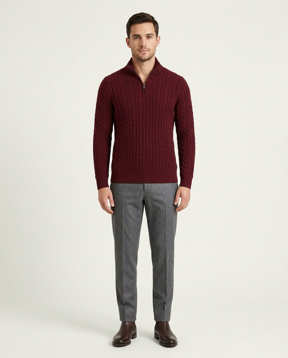 Vienna Zipped Sweater - Burgundy