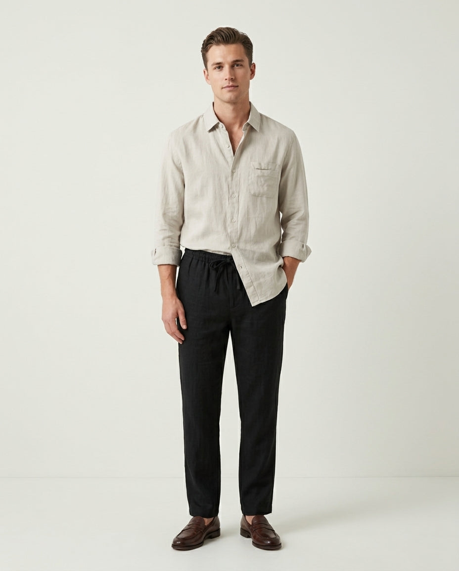 Naples Linen Set Long Sleeve Beige/Black