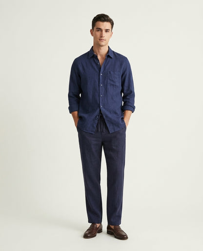 Florence Linen Set Long Sleeve Navy