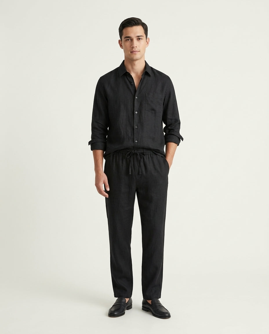 Naples Linen Set Long Sleeve Black/Black