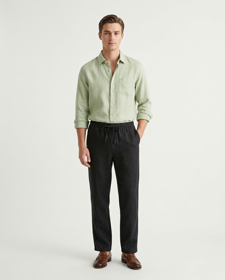 Naples Linen Set Long Sleeve Mint Green/Black