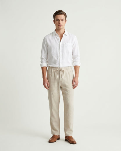 Naples Linen Set Long Sleeve White/Beige
