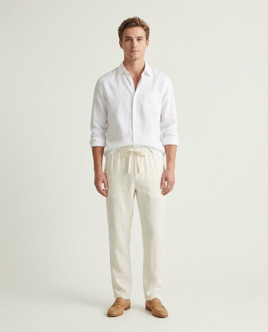 Florence Linen Set Long Sleeve White