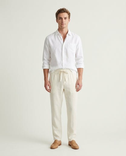 Florence Linen Set Long Sleeve White