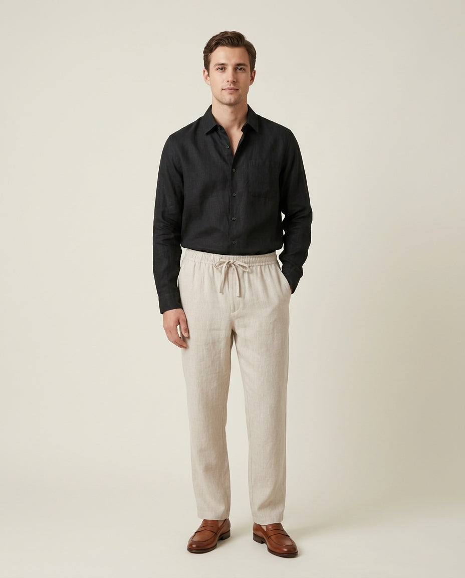 Naples Linen Set Long Sleeve Black/Beige