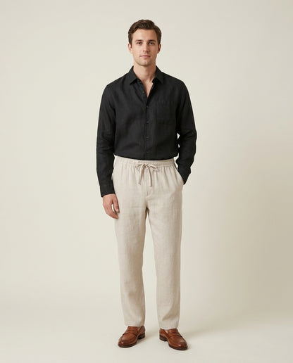 Naples Linen Set Long Sleeve Black/Beige