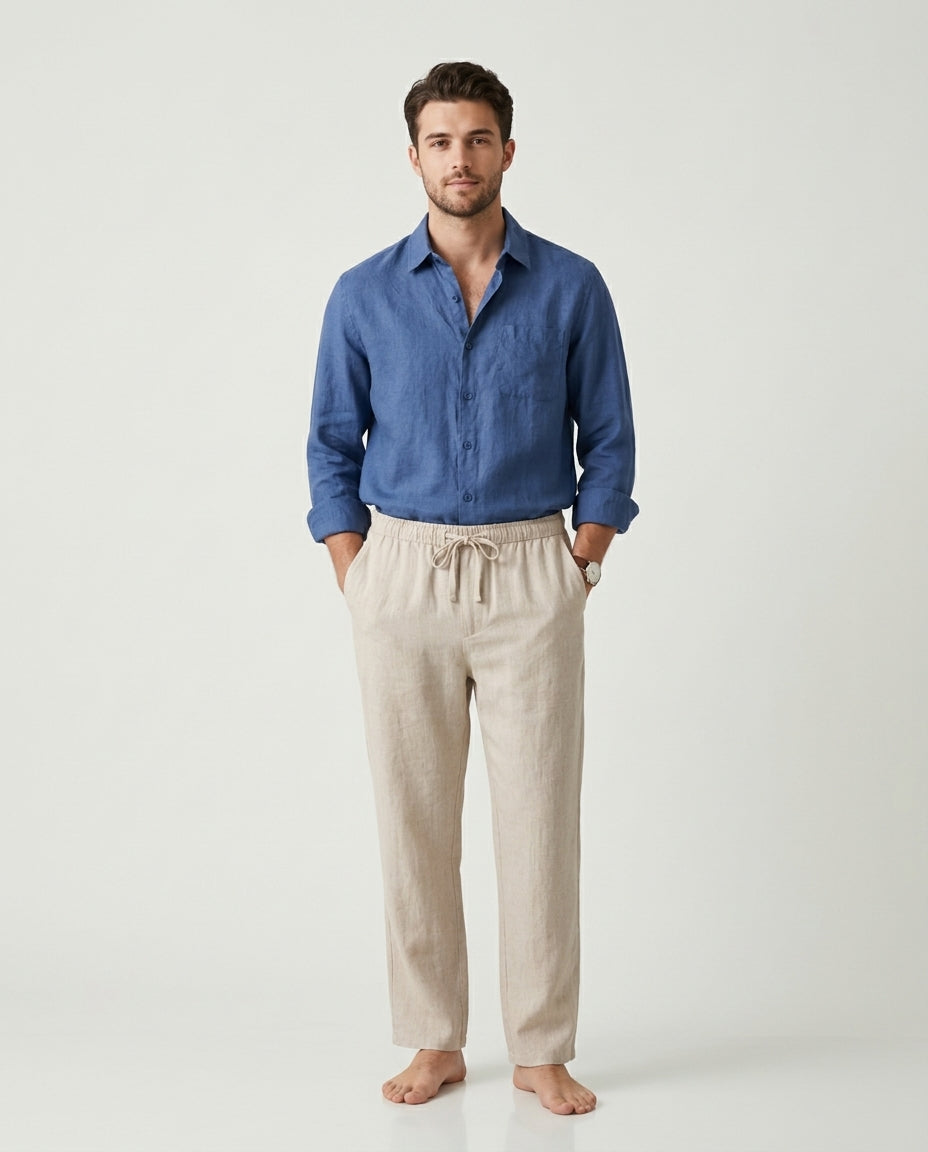 Naples Linen Set Long Sleeve Blue/Beige