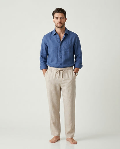 Naples Linen Set Long Sleeve Blue/Beige